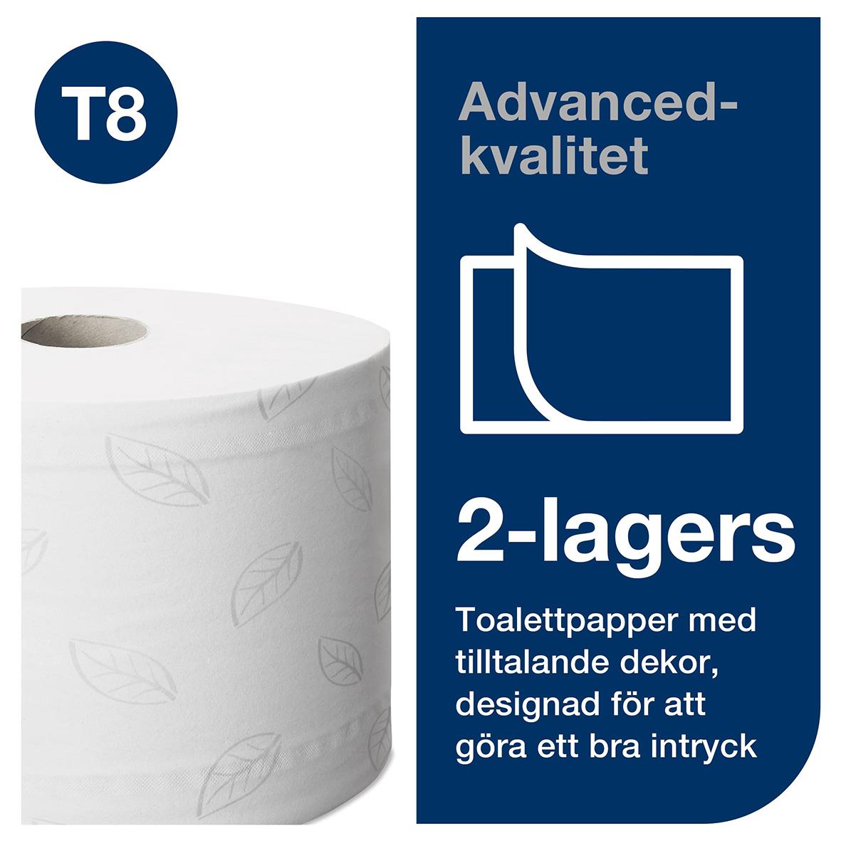 Vit Tork T8 SmartOne Advanced 2-lagers toalettpapper med dekor, 207m, förpackning