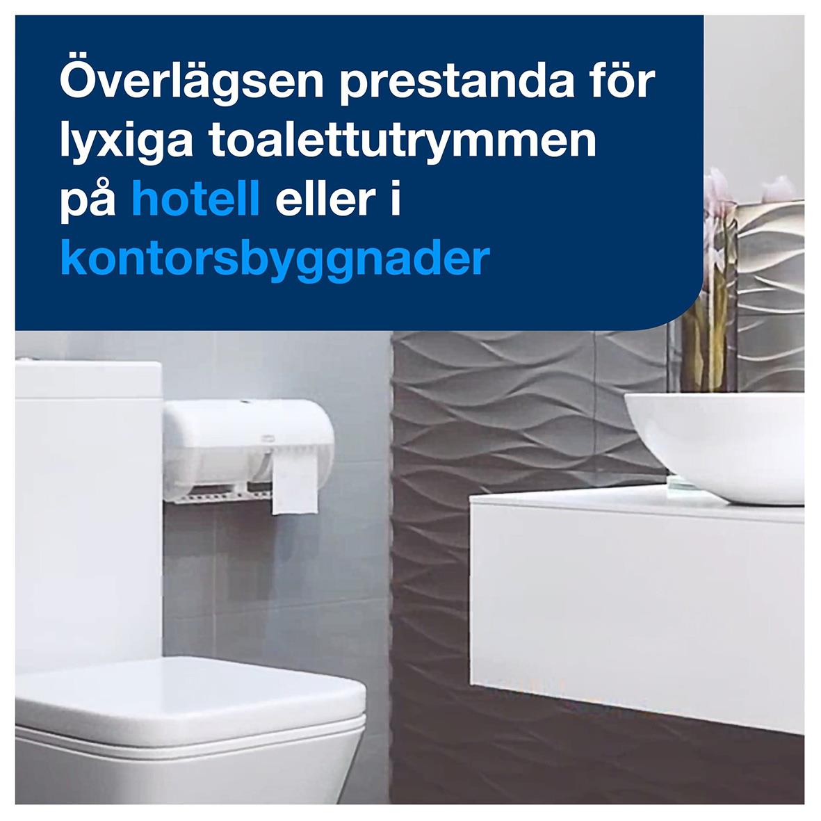 Toalettpapper Tork T4 Premium 2-lagers vitt 50,4m i badrum med toalett och handfat