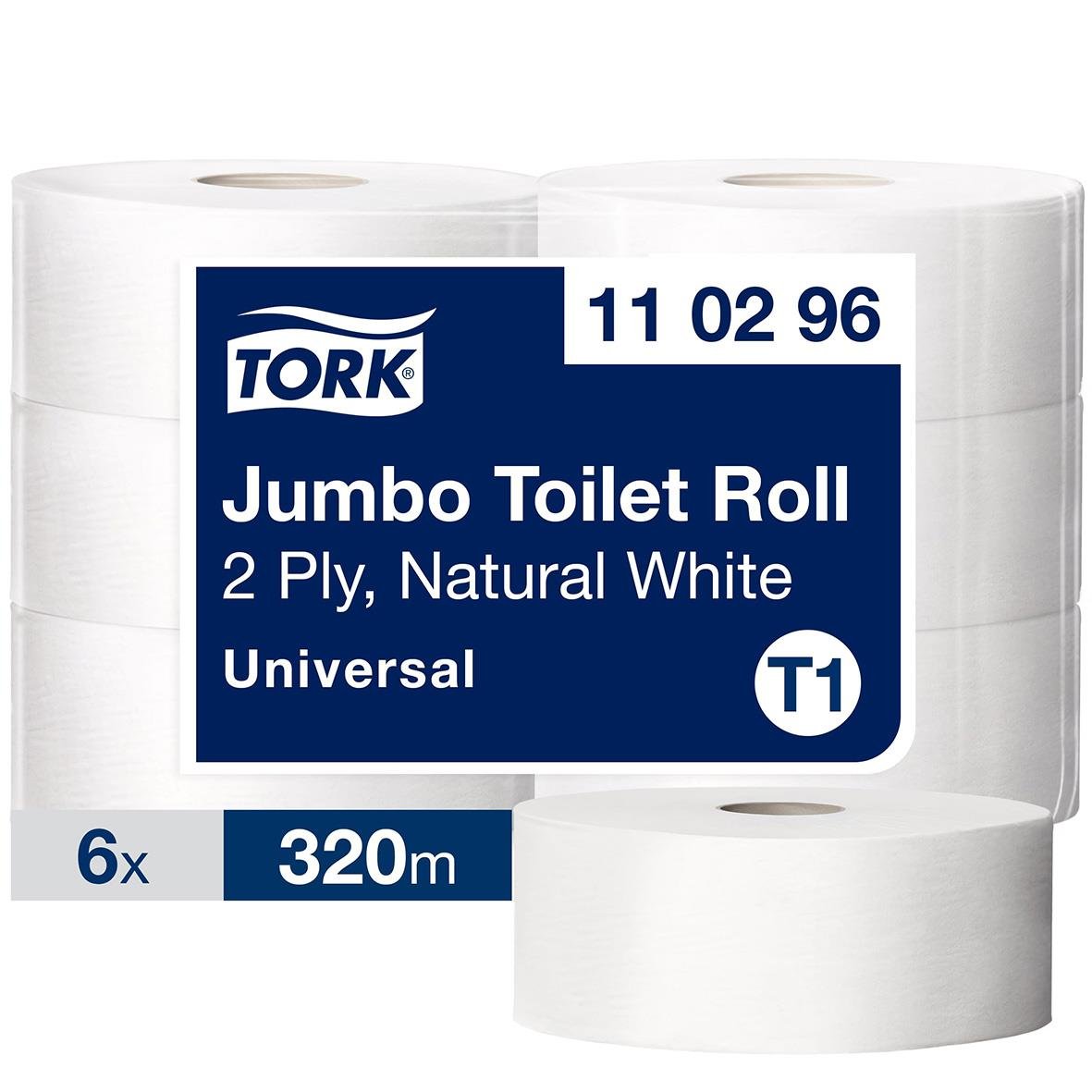 Toalettpapper Tork Jumbo Universal 2-lagers, 320m per rulle, 6-pack, naturligt vitt