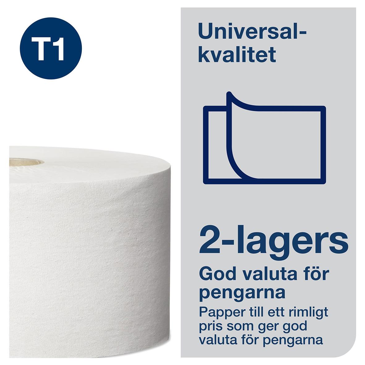 Toalettpapper Tork T1 Jumbo Universal 2-lagers, 320m, för toaletter, hög kvalitet, prisvärt