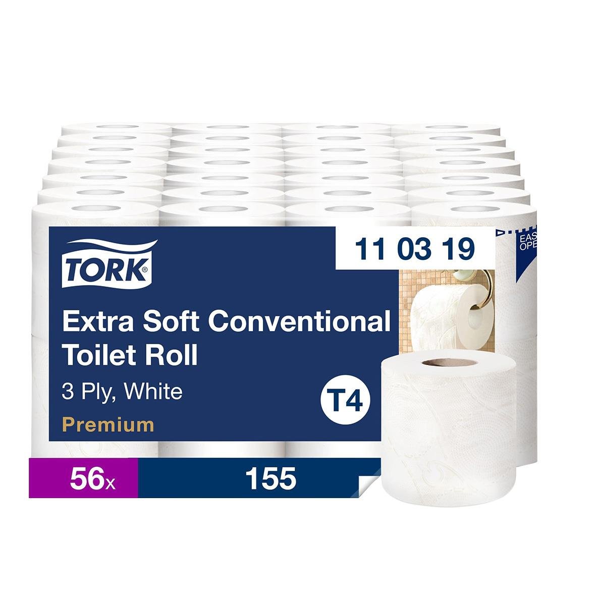 Toalettpapper Tork T4 Premium E-soft 3-lag vit, 19 meter, 56 rullar