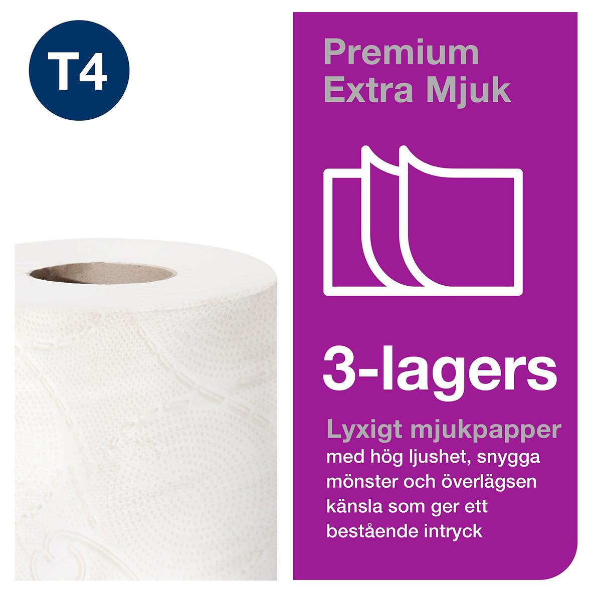 Vit Tork T4 Premium E-soft 3-lagers toalettpapper i förpackning