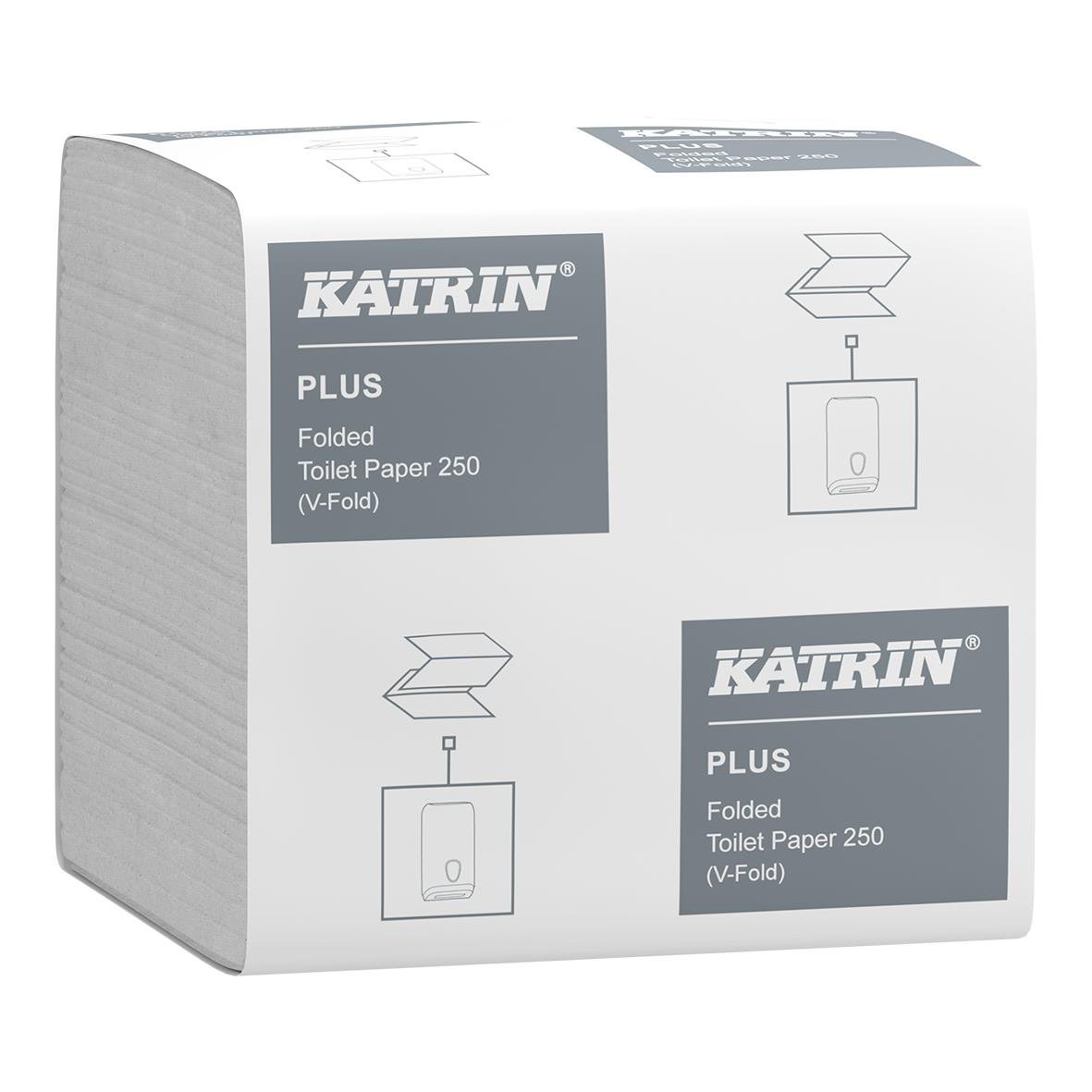 Katrin Plus toalettpapper i bulk, 10x22cm, 250 ark, vitt, vikbar