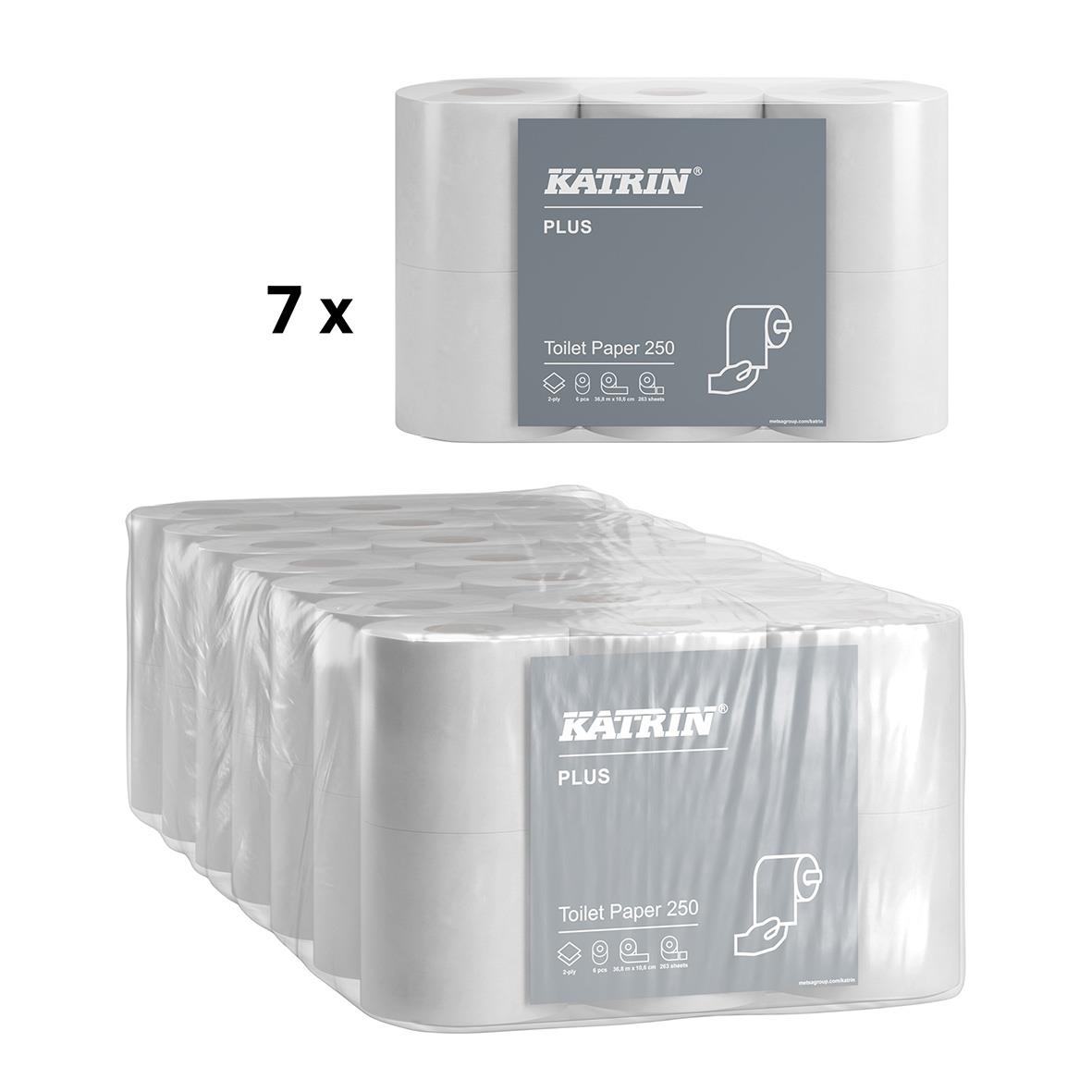 Katrin toalettpapper 250 2-lagers vit, 36,8 m, 7 paket