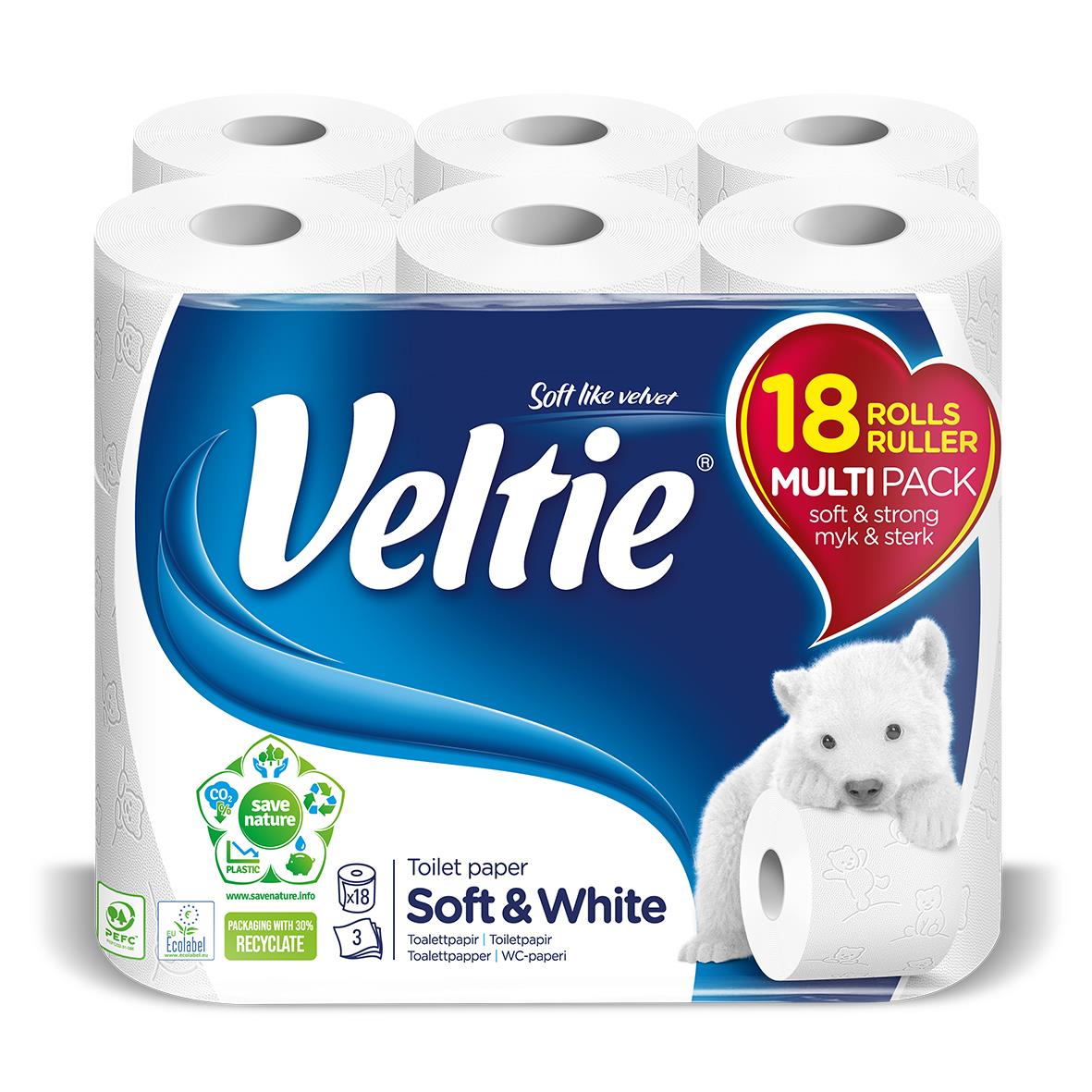 Toalettpapper Veltie 3-lg Vit 18,3m 50030140