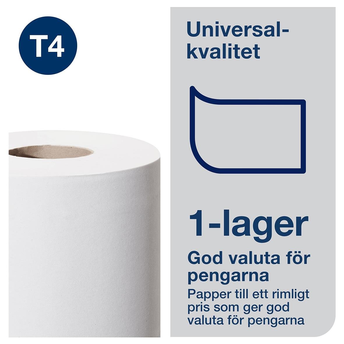 Toalettpapper Tork T4 Universal 1-lagers naturfärgat, 51 meter, för allmän användning