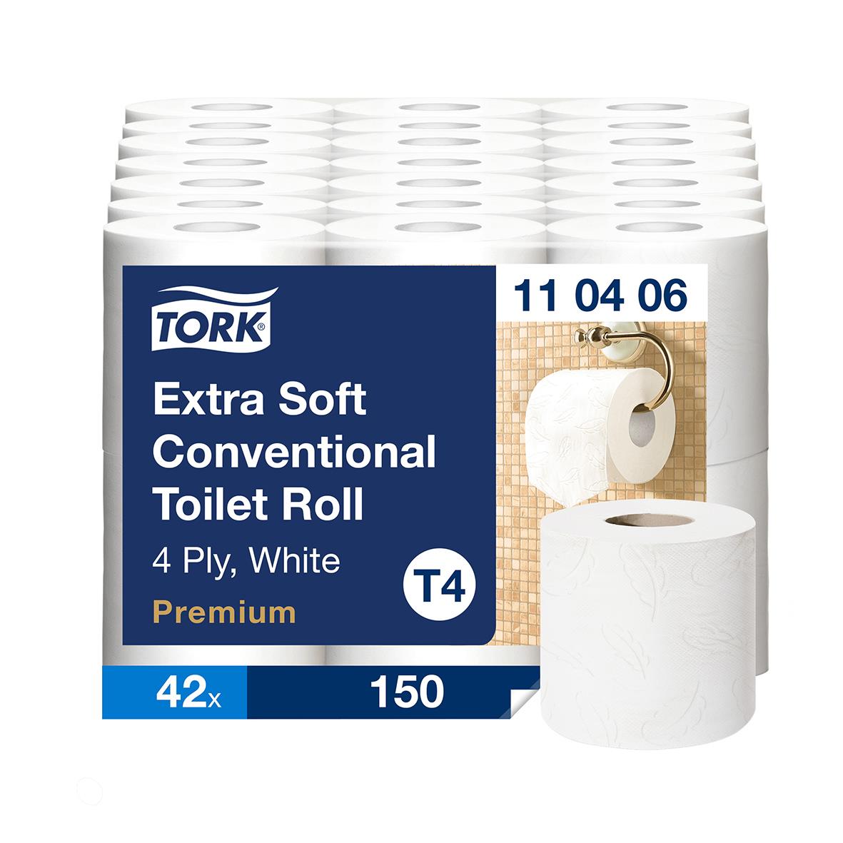 Tork T4 Premium extra mjukt toalettpapper, 4-lagers, vit, 18,8 m, 42 rullar