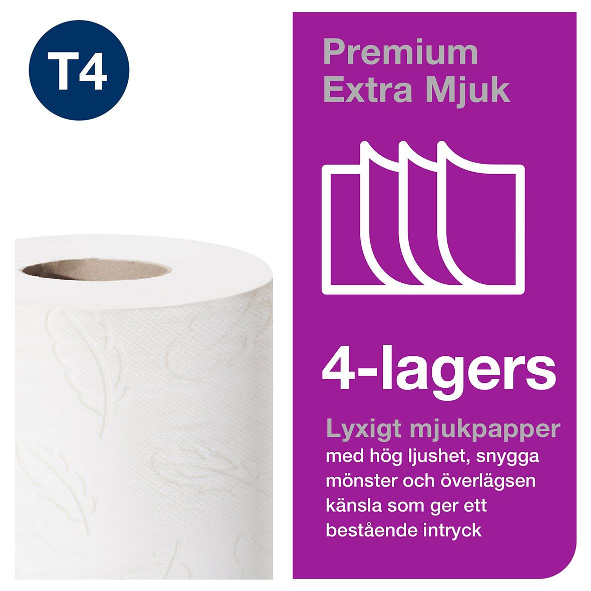 Tork T4 Premium Extra Mjukt toapapper, 4-lagers, vit, 18,8m, lyxigt och mjukt