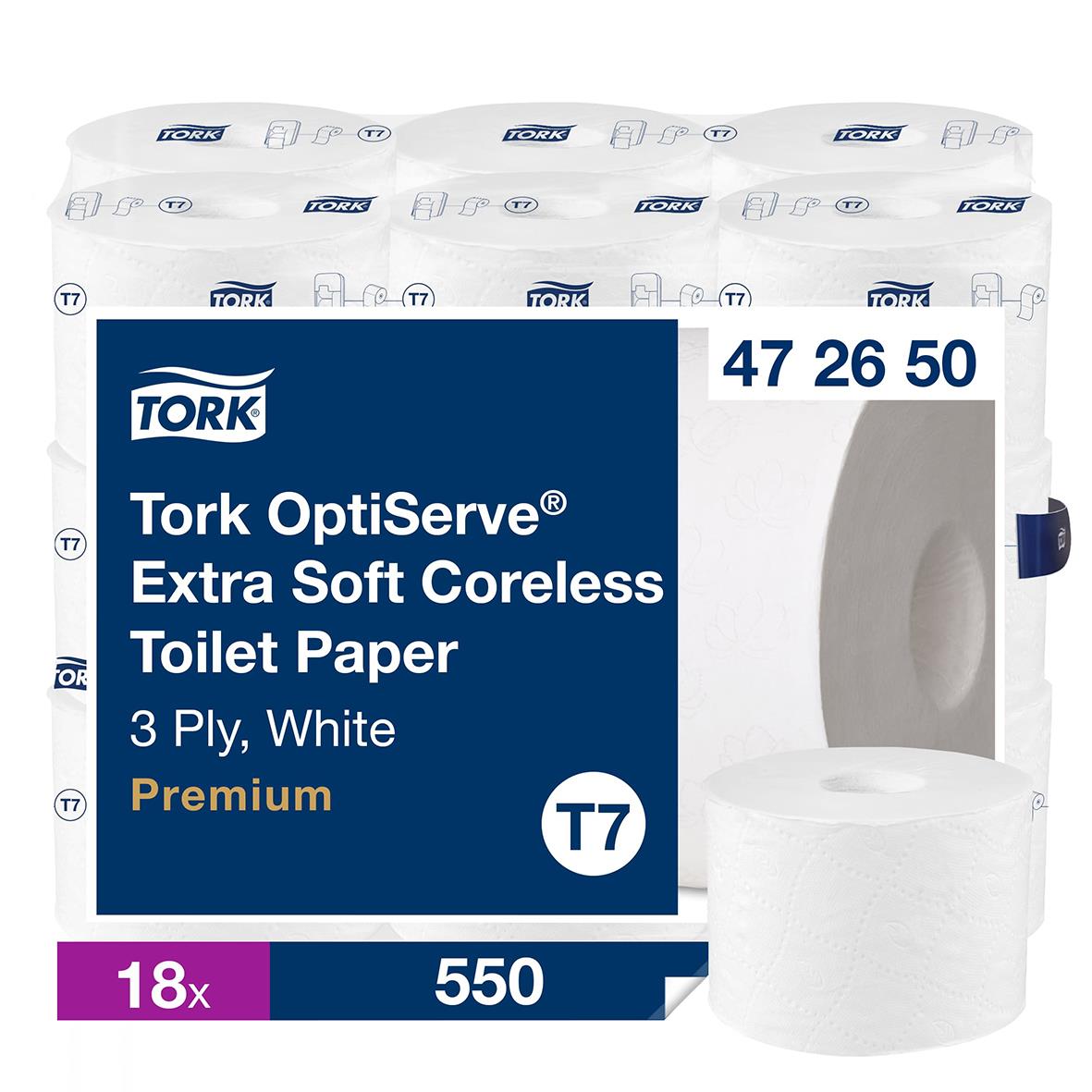 Toalettpapper Tork T7 Extra Soft Coreless vit 63,3m i förpackning med 18 rullar