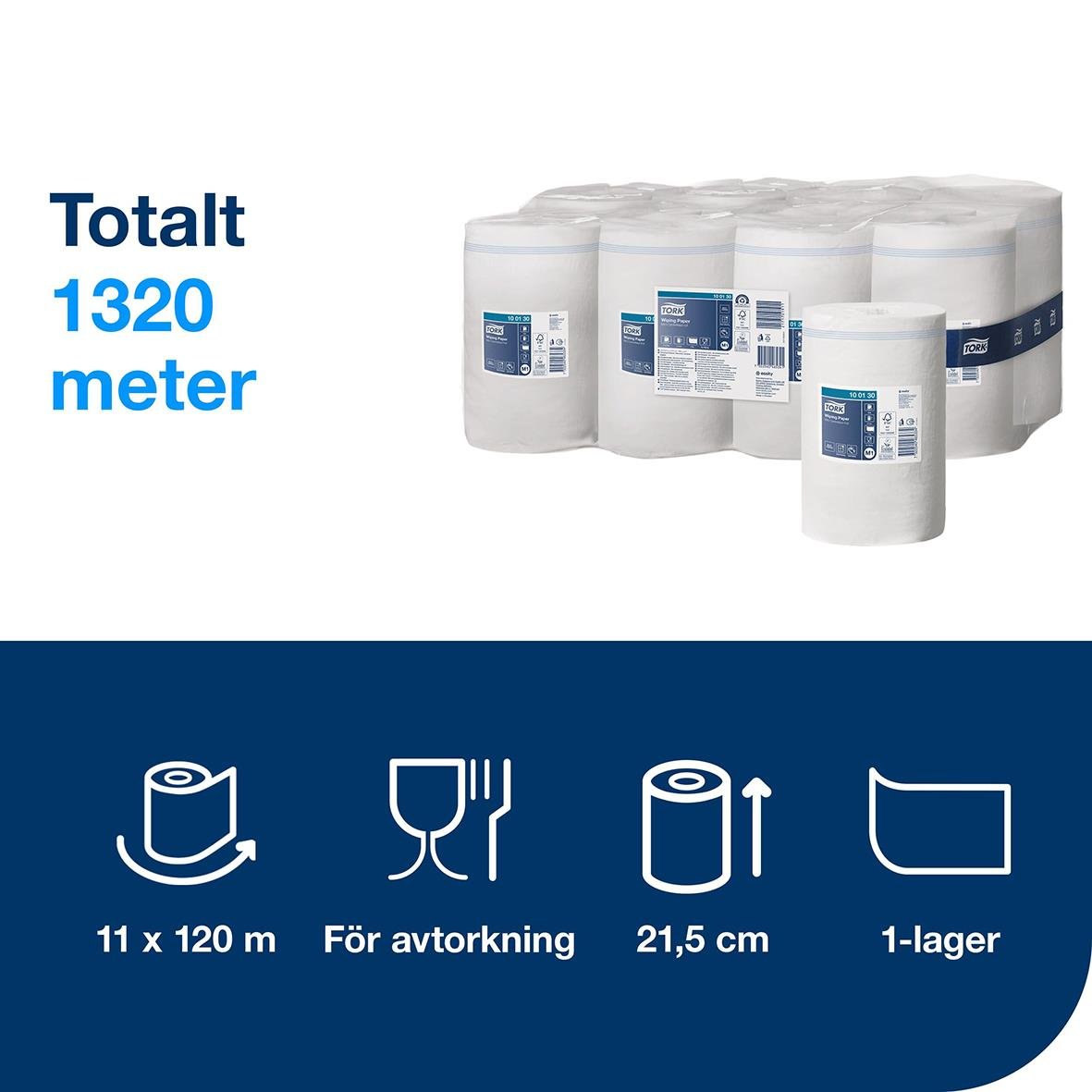 Torkrulle Tork M1 Advanced 1-lag vit, 215mm x 120m, totalt 1320 meter, för avtorkning, 11 x 120 m, 21,5 cm bredd