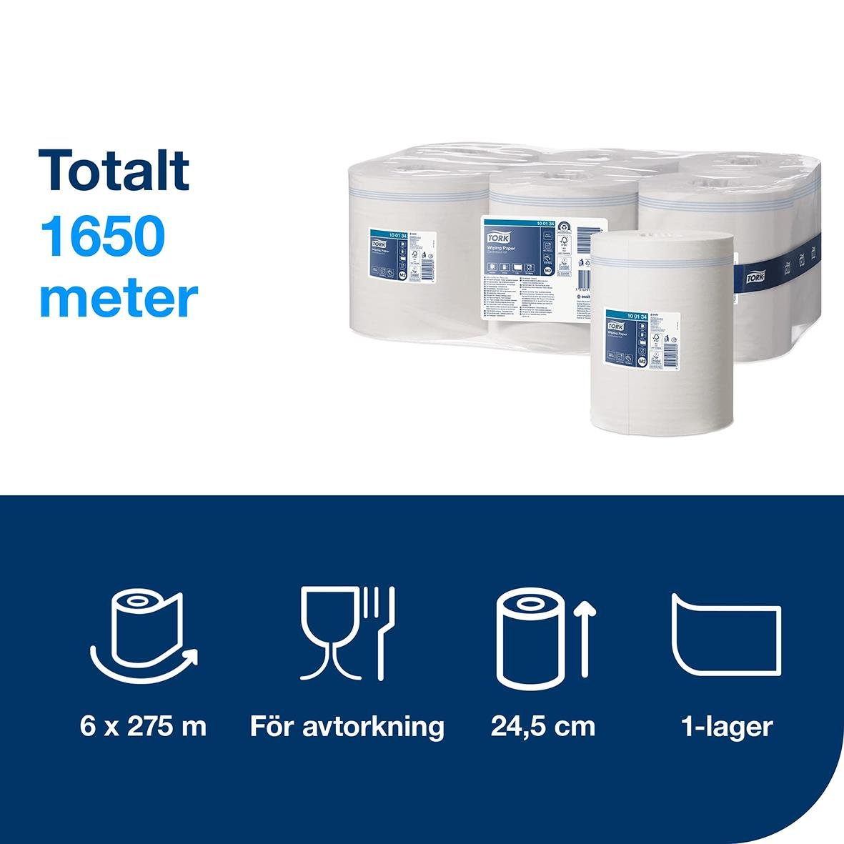 Vit Tork M2 Advanced 1-lag torkrulle, 245mm x 275m, 6 rullar, för avtorkning