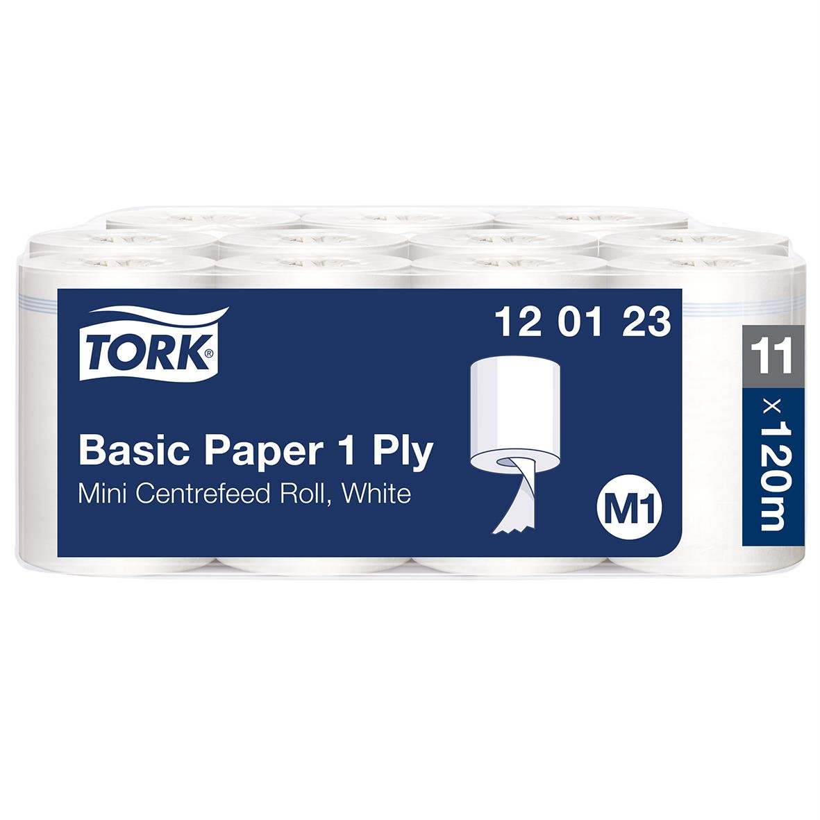 Vit miniarkivrulle Tork M1 Basic Paper 1 Ply 215mmx120m