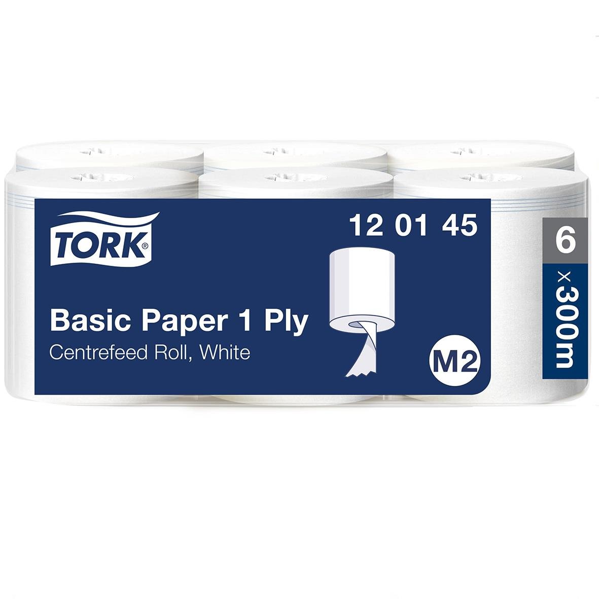 Tork M2 Basic 1-lags vitt papperrulle, 215mm x 300m, 6-pack