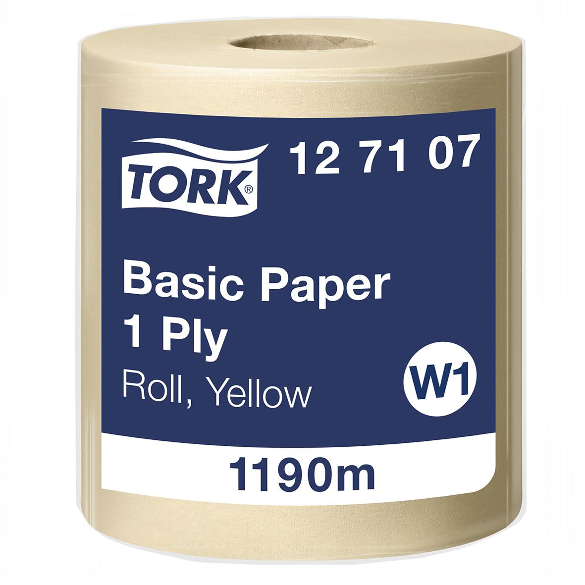 Gul industrirulle Tork W1 Basic Paper 1 Ply, 330mm x 1190m