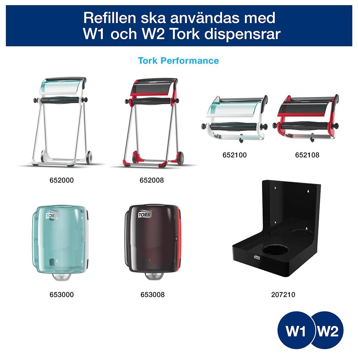 Industrirulle Tork W1/2 E-Kraft 3-lg Blå 235mm x 119m med dispenser och tillbehör