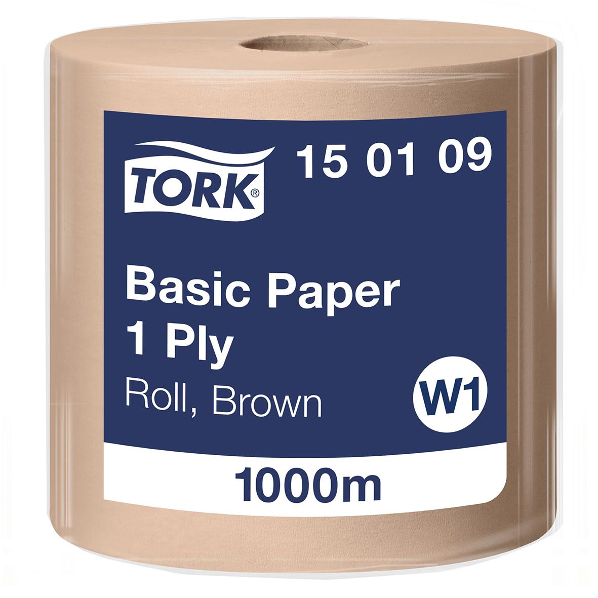 Brun industrirulle Tork W1 Basic Paper 1-lag 330mm x 1000m