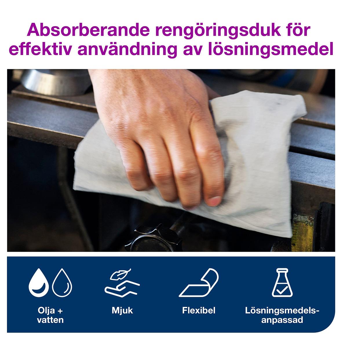 Person som torkar en maskin med en absorberande rengöringsduk för effektiv rengöring av lösningsmedel