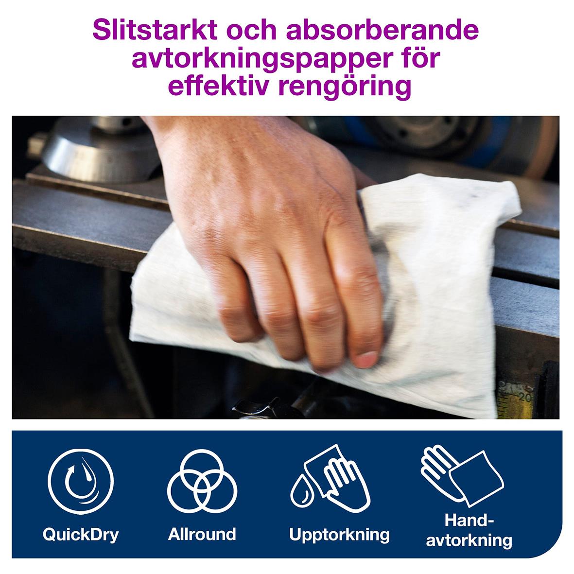 Industriell avtorkningsrulle Tork W1 Avtork Plus 369mm x 510m används för effektiv rengöring