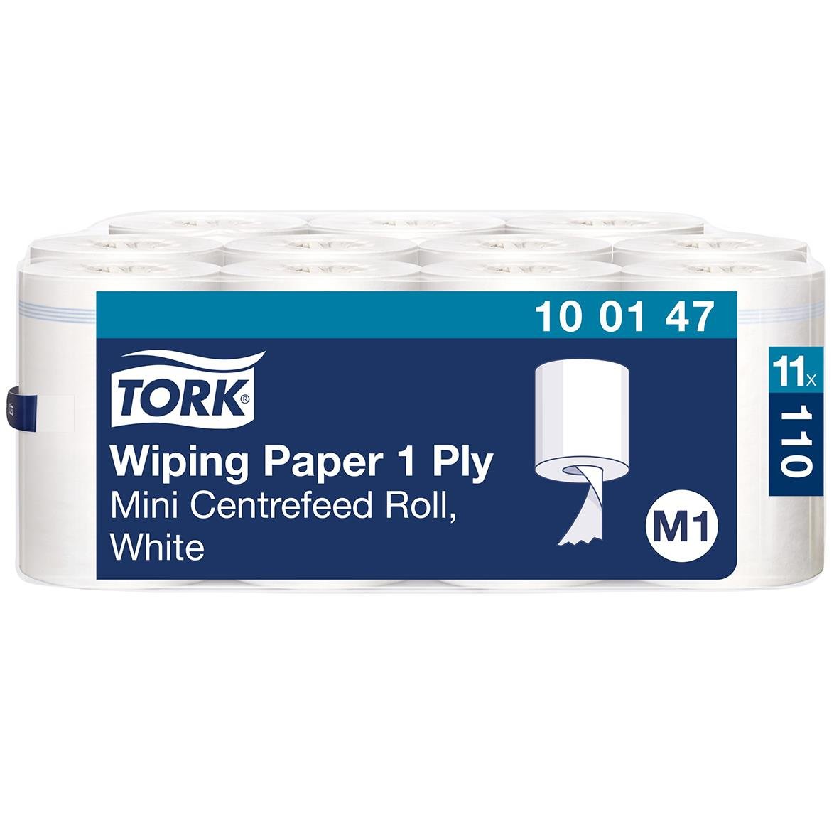 Vit torkrulle Tork M1 Advanced 1-lag, 215mmx110m, mini centrifugerad, för rengöring och torkning