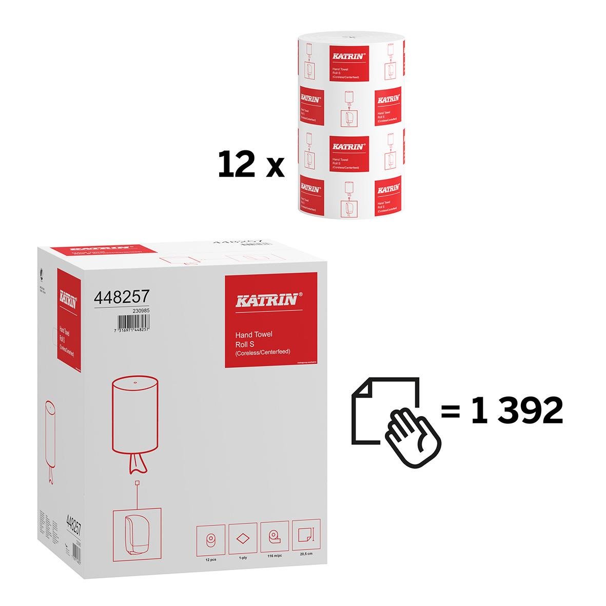 Torkrulle Katrin S Classic 1-lag Vit 205mmx116m, 12-pack, för handtork