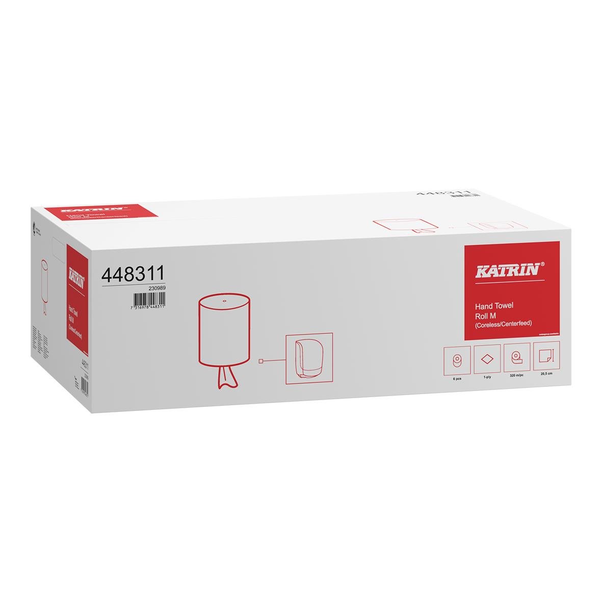 Katrin M 1-lags vit handtorkrulle i förpackning, 205mm x 320m