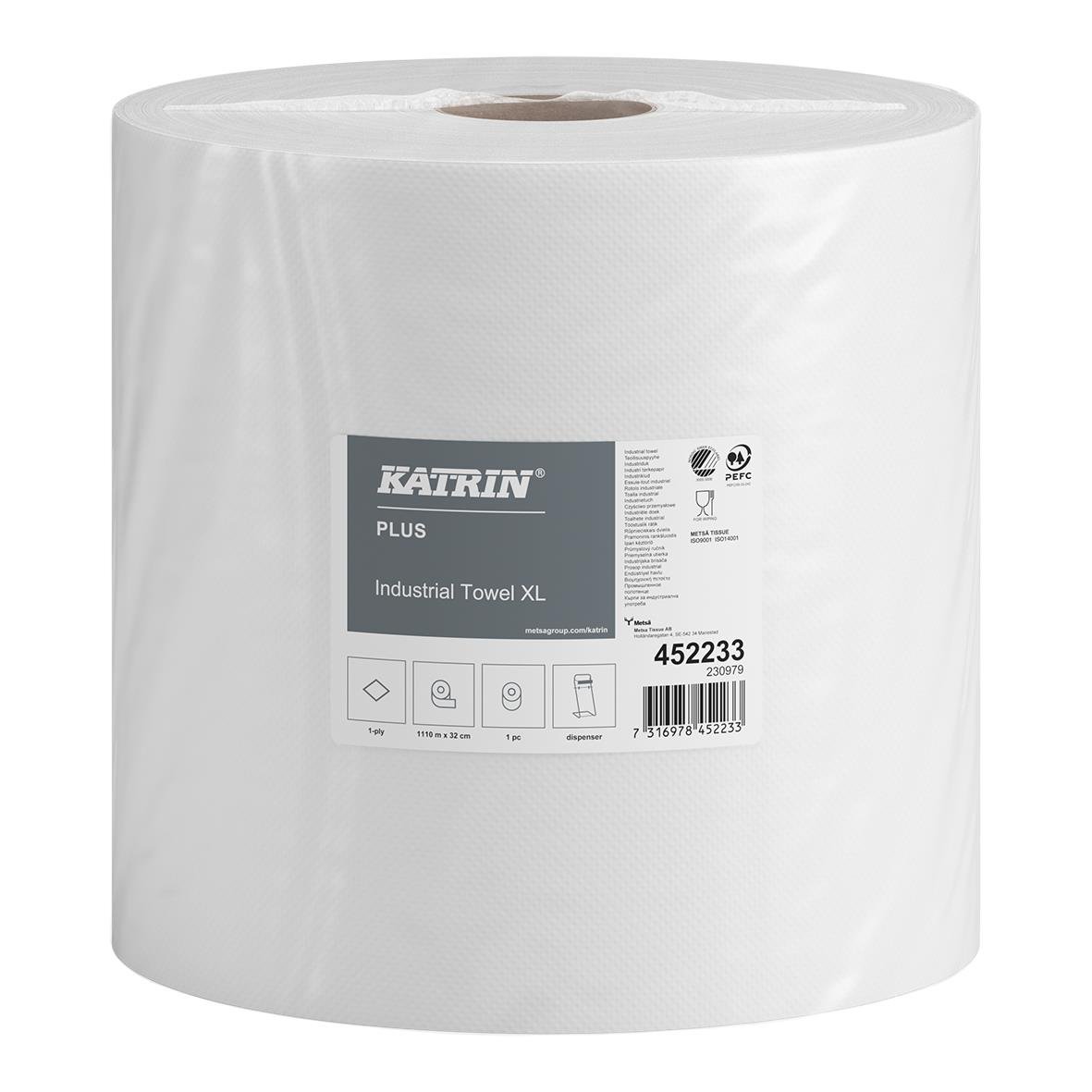 Stor industrirulle Katrin XL Plus 320mm x 1110m, vit, för industriellt bruk