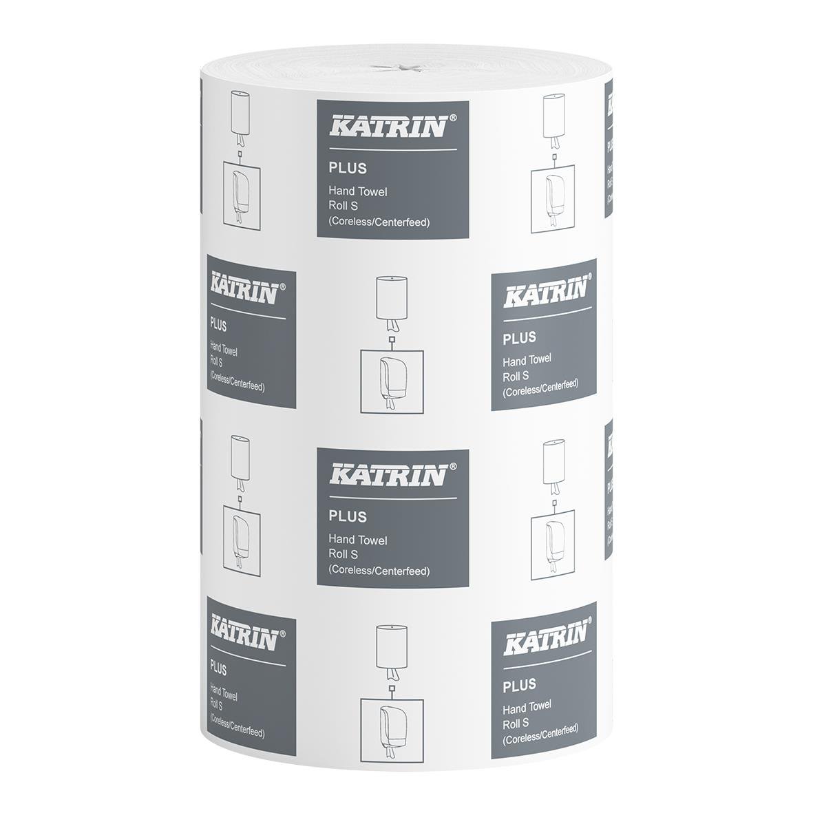 Vit Katrin S Plus 1-lags handduksrulle 205mmx110m i förpackning