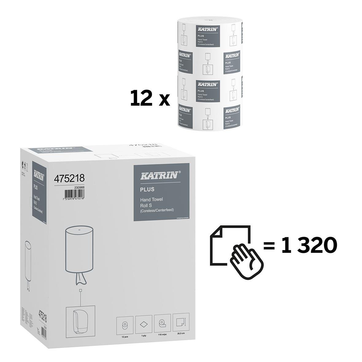 Torkrulle Katrin S Plus 1-lag vit, 12-pack, 205mm x 110m