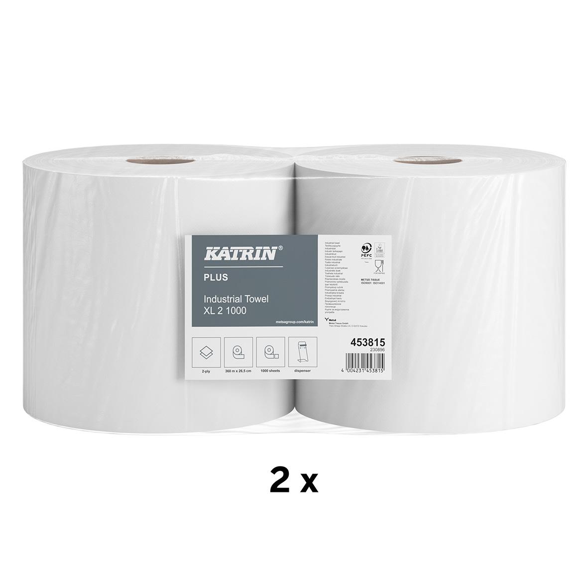 Två industrirullar Katrin XL Plus 265mm x 360m/rl, vita, för industriell användning