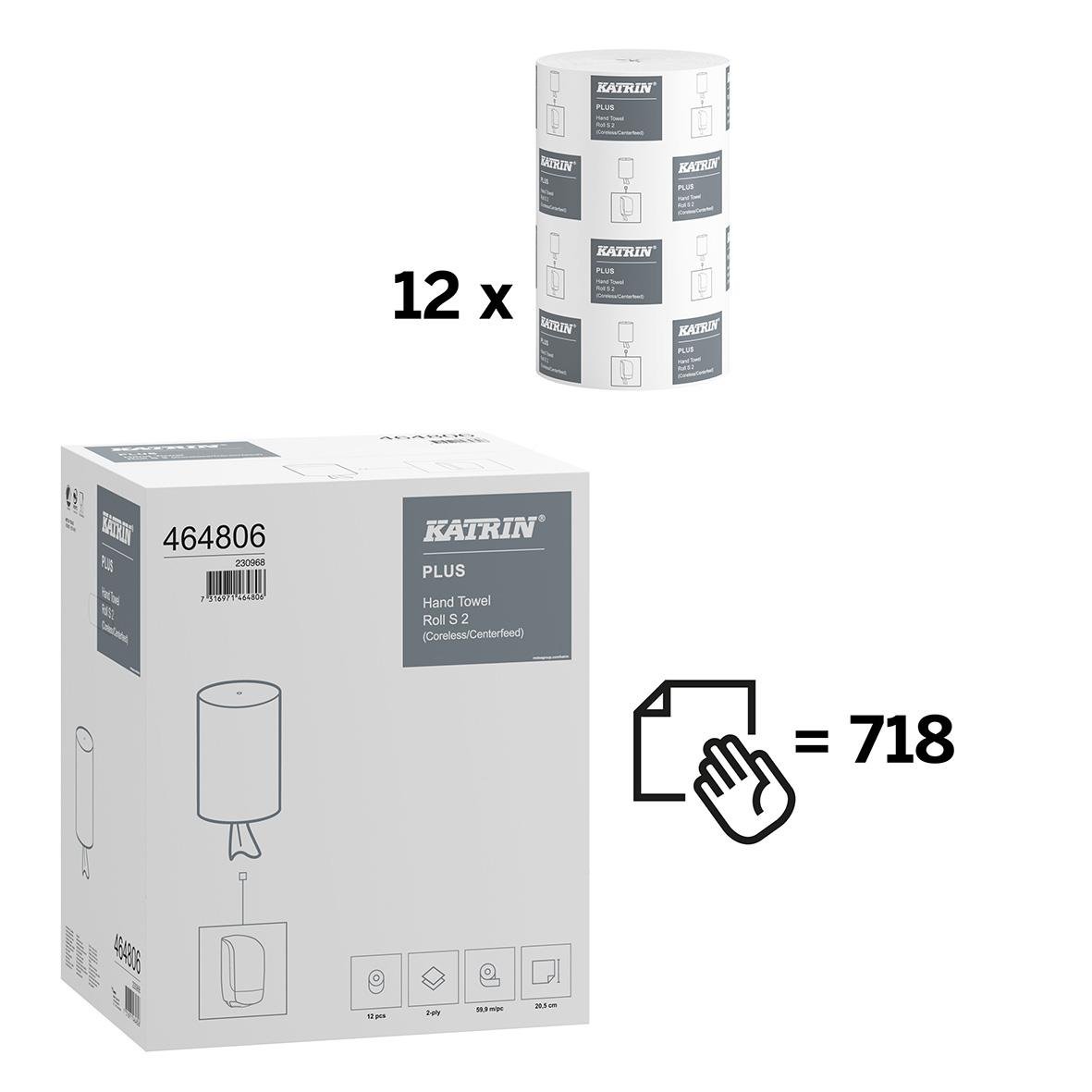 Katrin S Plus 2-lag vit torkrulle 205mmx60m, 12-pack