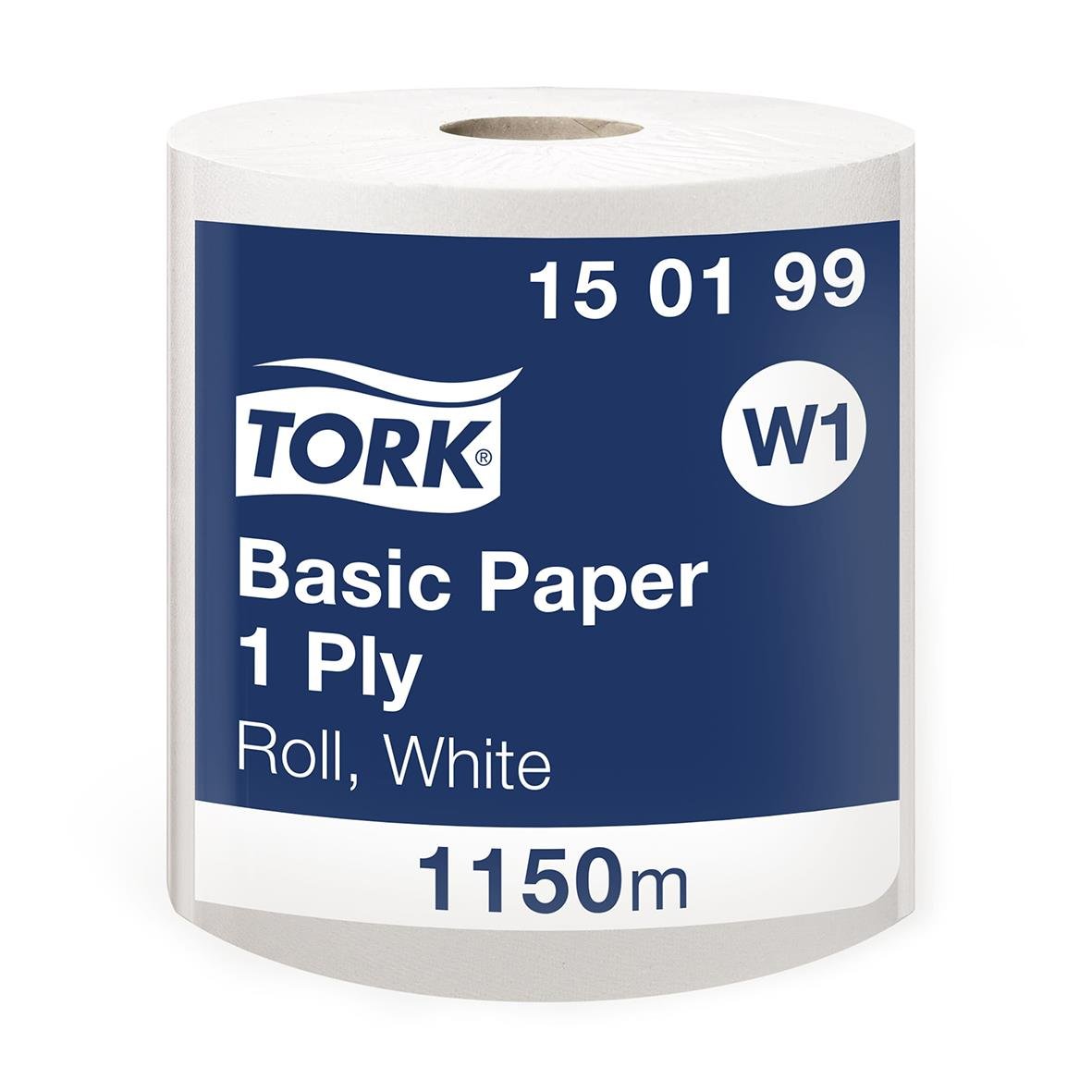 Industrirulle Tork W1 Basic 1-lags papper, vit, 320mm bredd, 1150m längd