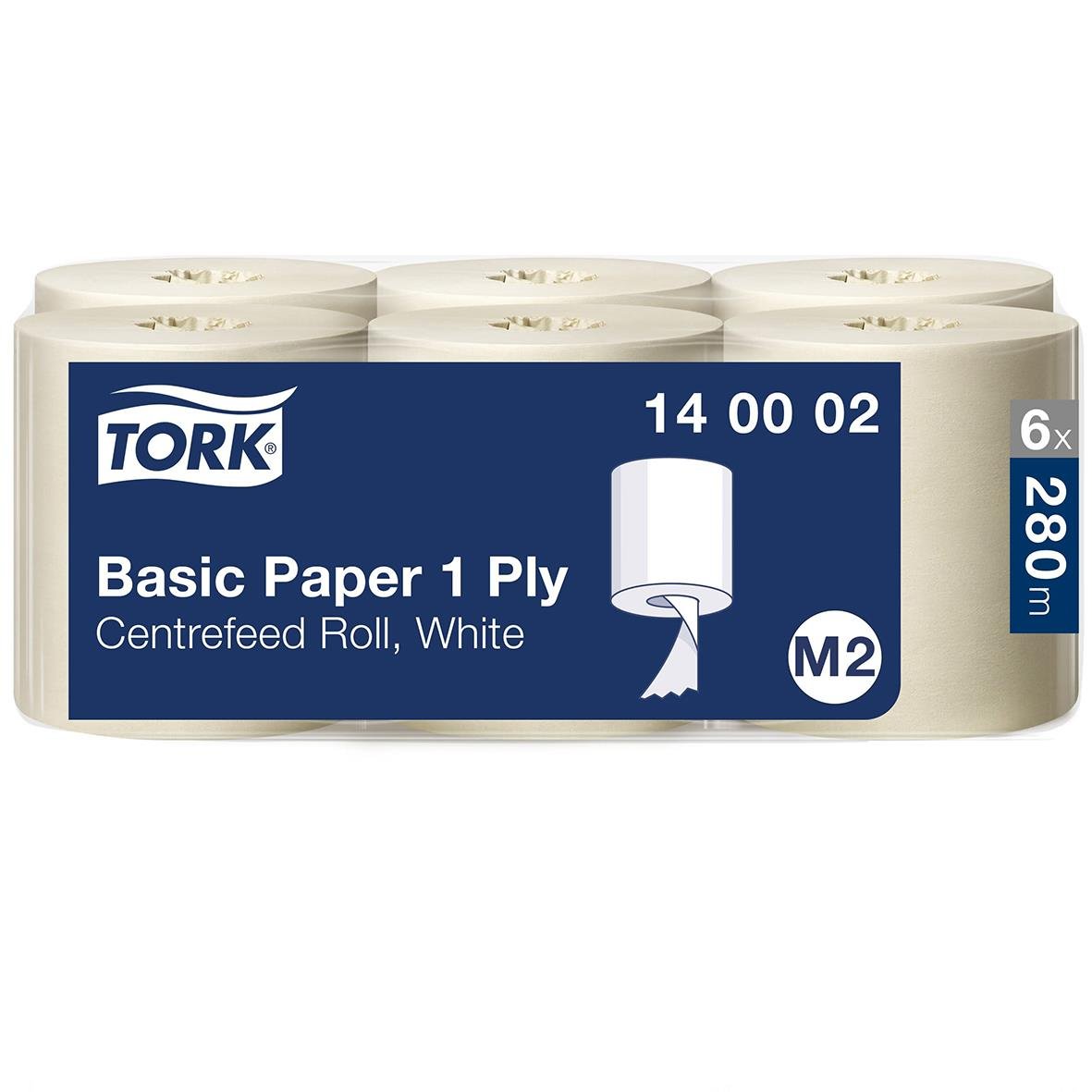 Tork M2 Basic 1-lags papperrulle 190mmx280m i vitt, 6-pack