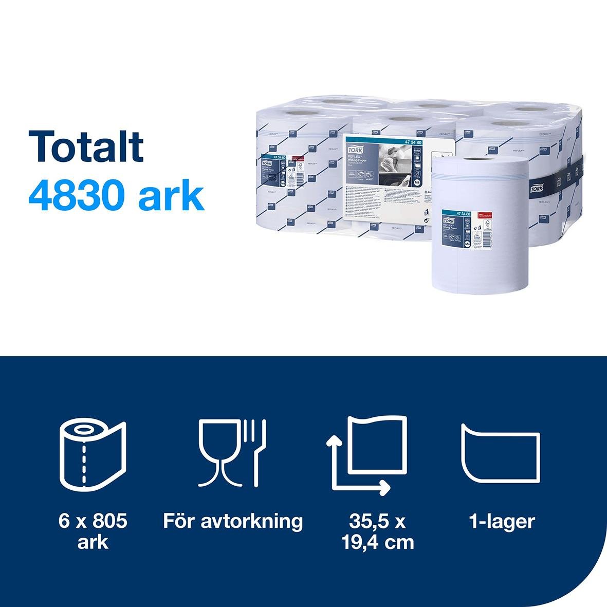 " torkrulle Tork M4 Reflex 1-lager, 194mm x 269m, 6 x 805 ark, för avtorkning"