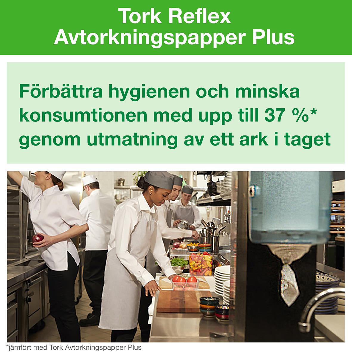 Torkreflex avkorkningspapper Plus för hygien och minskad konsumtion, 2-lag, vit, 194mmx67m, i kök med personal
