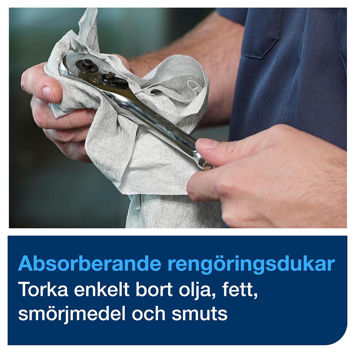 Rengöringsduk Tork W8 Flexibel Grå 32x38,5cm används för att enkelt torka bort olja, fett, smörjmedel och smuts.