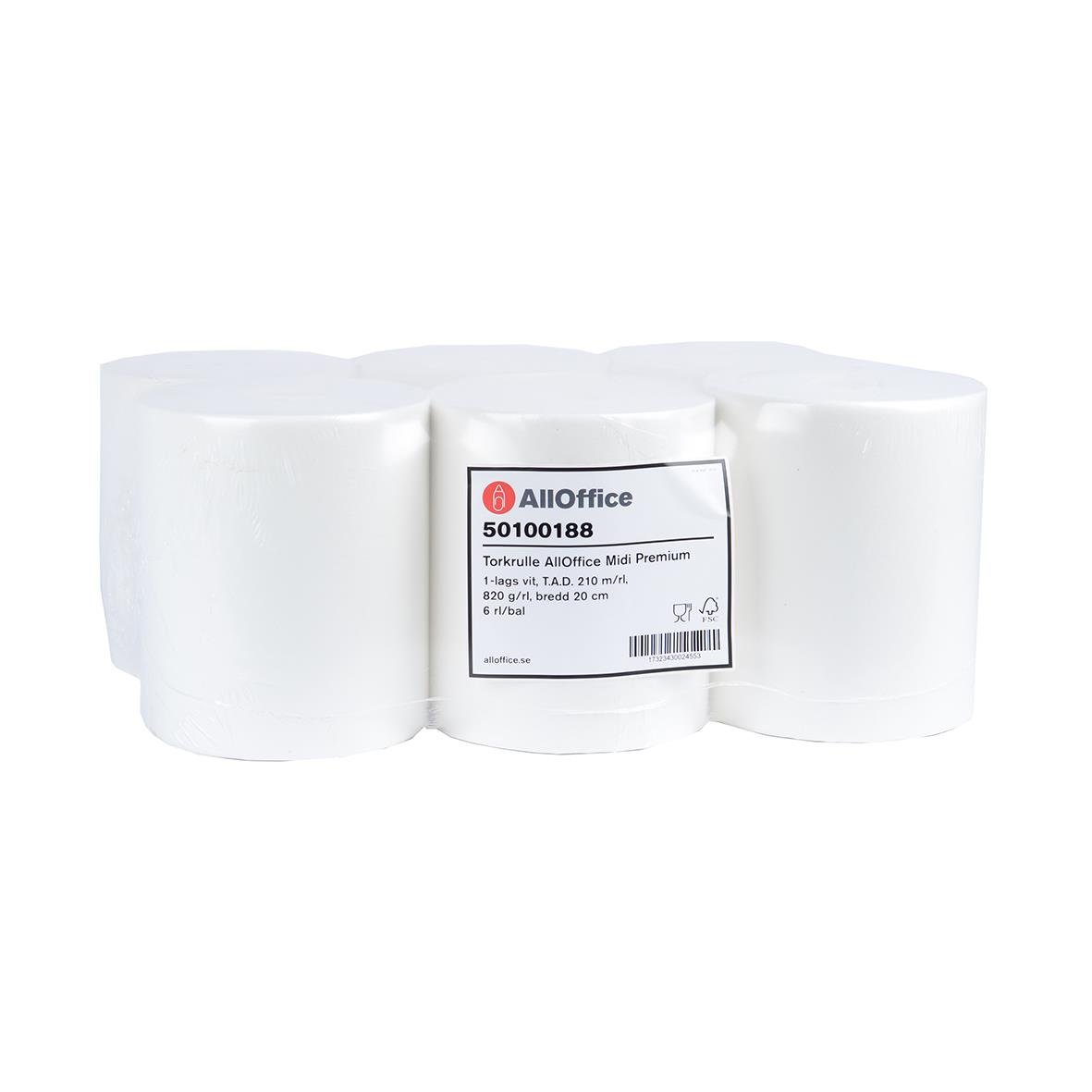 Vit torkrulle AllOffice Midi Premium 200mmx210m på kartong