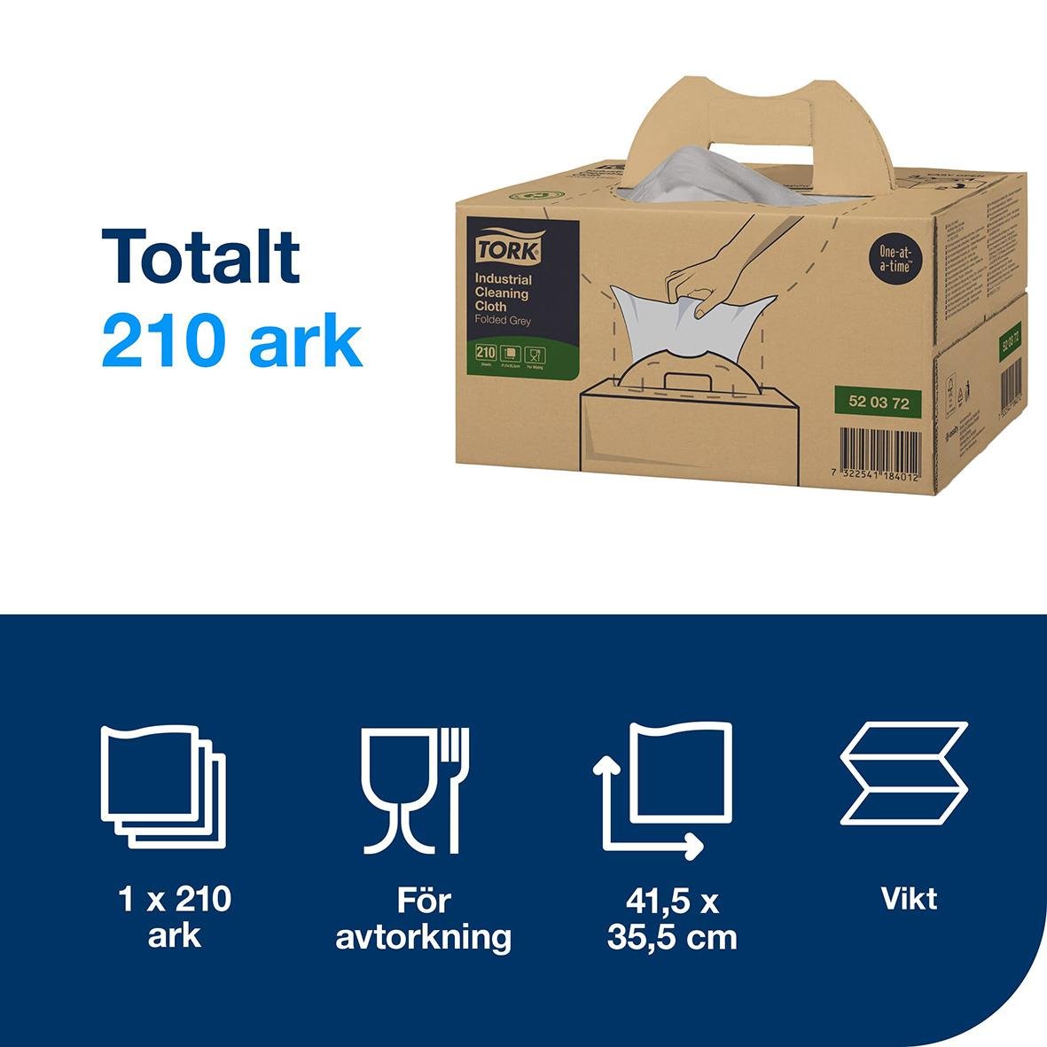 Rengöringsduk Tork W7 Flexibel Box Grå 35,5x41,5cm, 210 ark för avtorkning i en kartong
