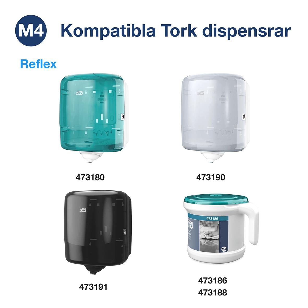 Torkrulle Tork M4 Reflex Plus 1-lag Natur 198mmx150m i olika färger