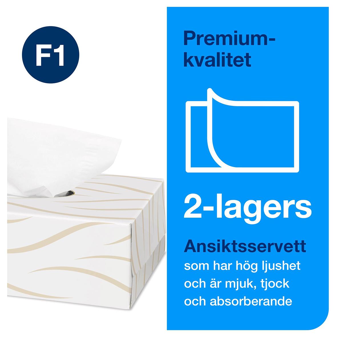 Ansiktsservett Tork F1 Premium Facial Extra Mjuk i förpackning med blå etikett