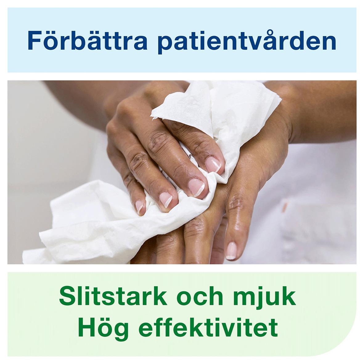 Tvättlapp Tork Advanced 4-lag vit 25x19cm används för att förbättra patientvård, är slitstark, mjuk och mycket effektiv