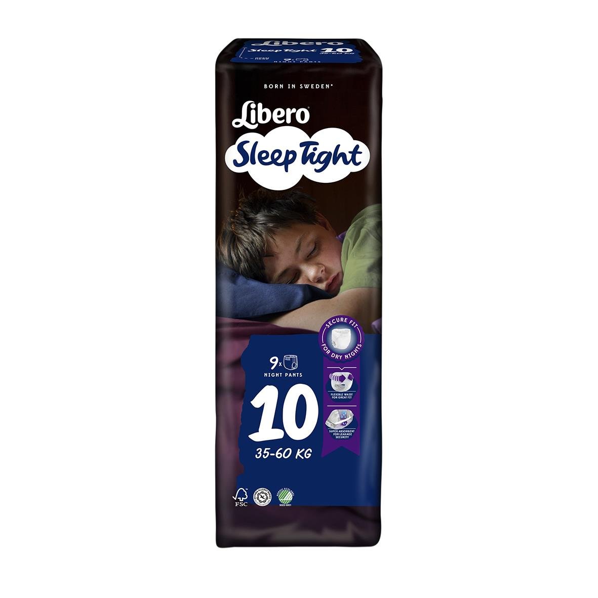 Libero Sleep Tight blöja för barn 35-60 kg, 10 stycken, nattpåsar för torr nattkomfort