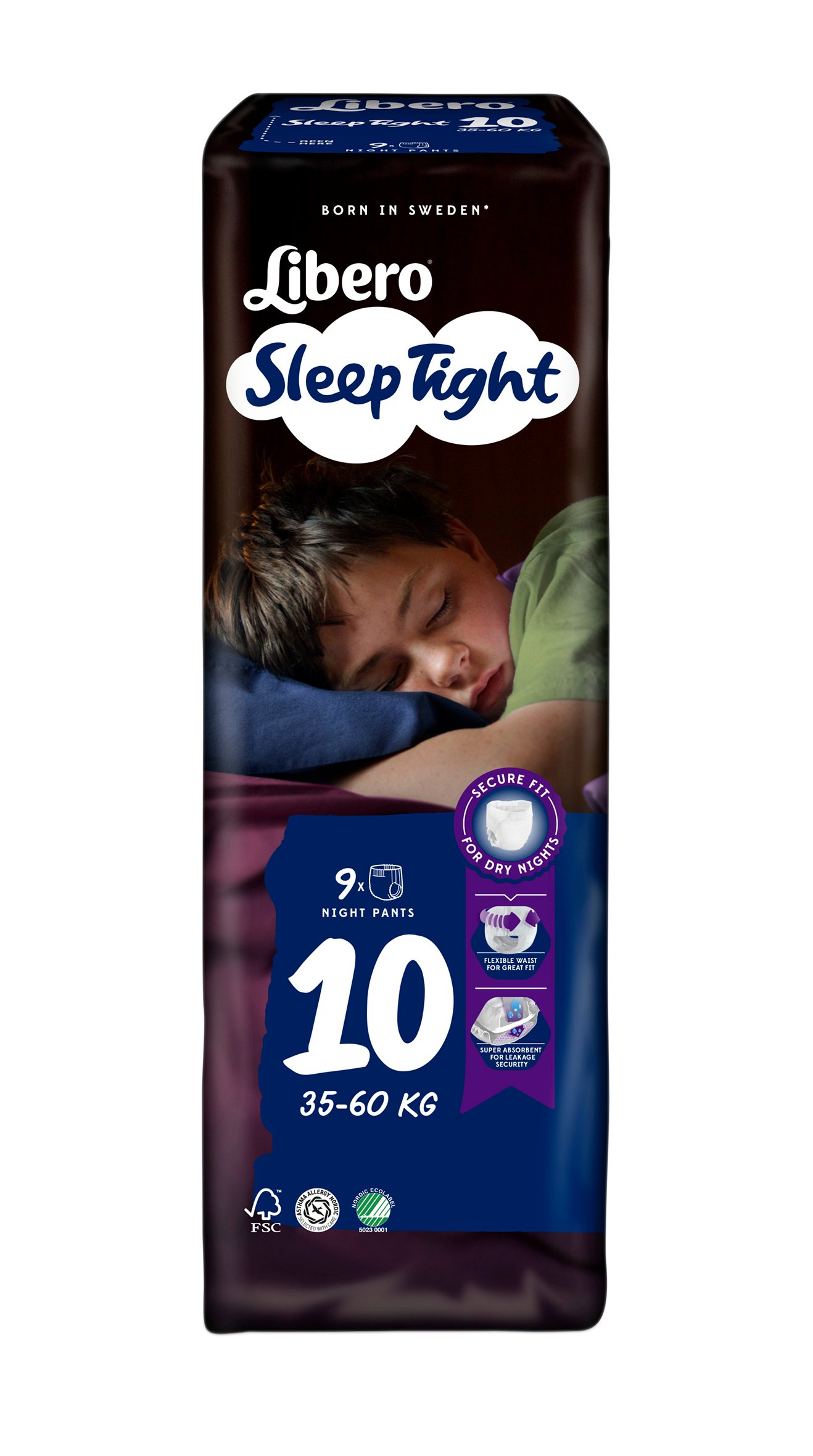Libero Sleep Tight blöja för barn 35-60 kg, 10 stycken, nattpåsar för torr nattkomfort