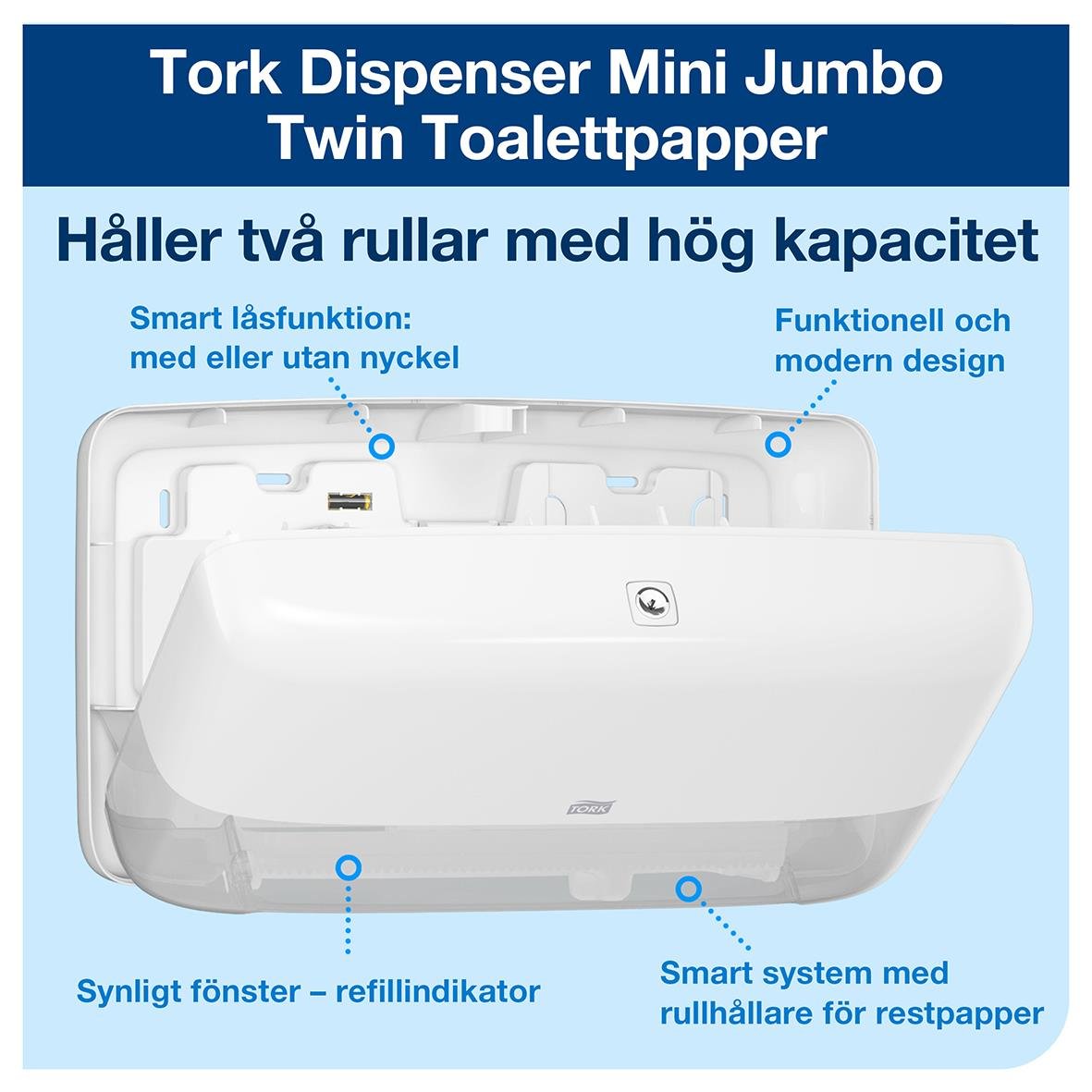Dispenser Toalettpapper Tork T2 Mini Jumbo Twin vit 50250021_2