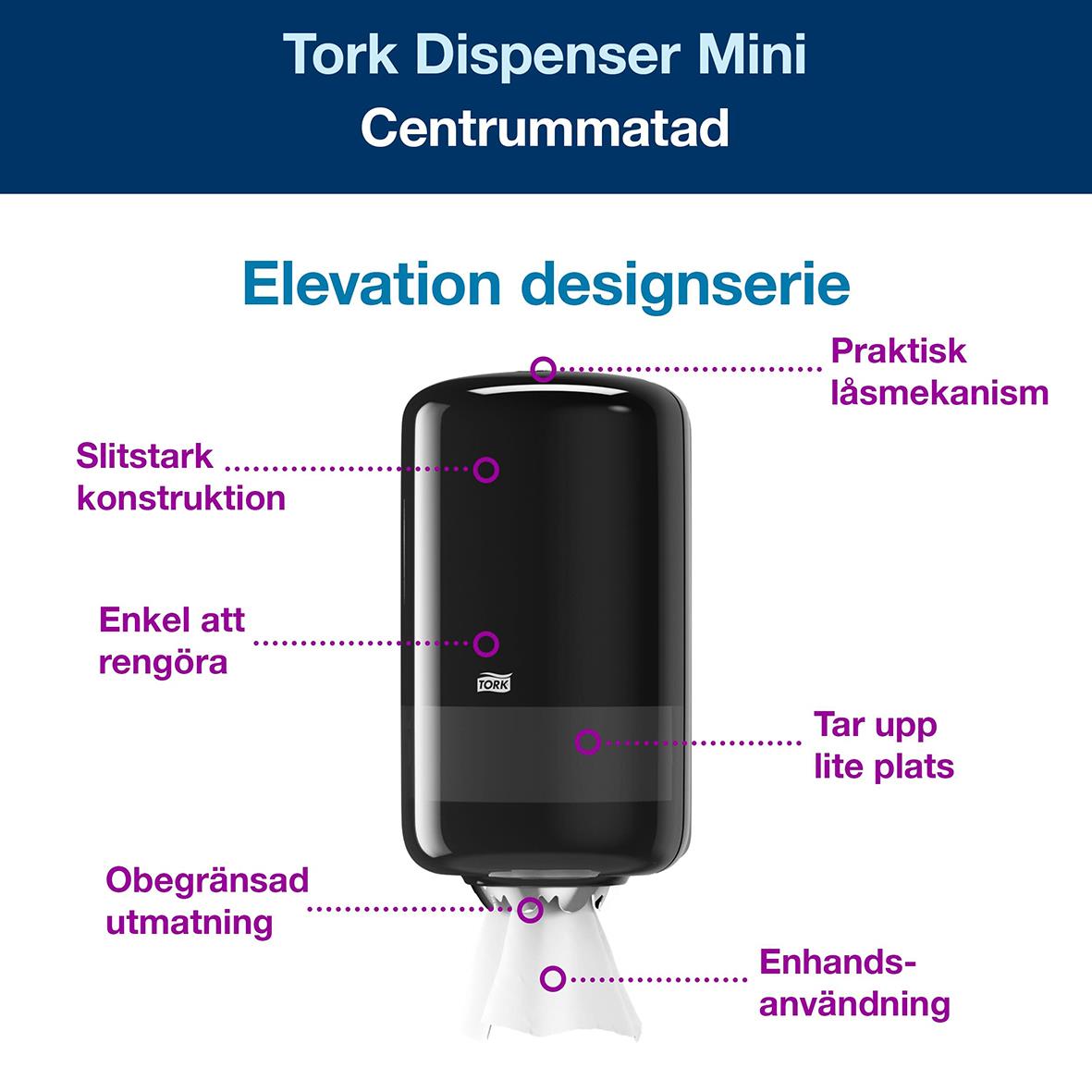 Dispenser Torkrulle Tork M1 Centrummatad svart 50250027_2