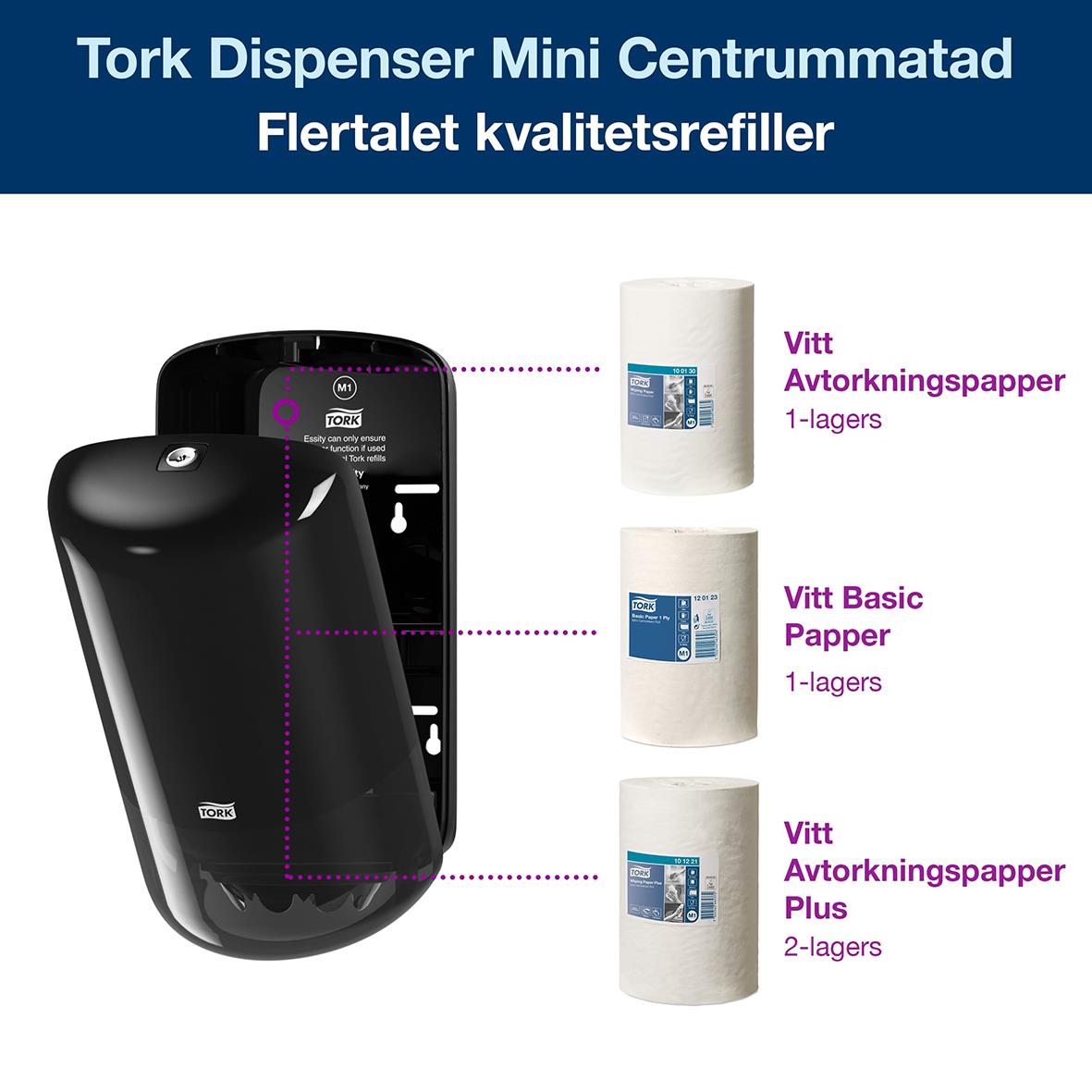 Dispenser Torkrulle Tork M1 Centrummatad svart 50250027_3