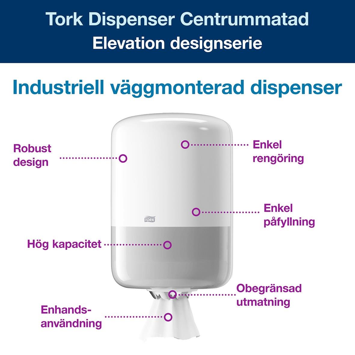 Dispenser Torkrulle Tork M2 Centrummatad vit 50250028_2
