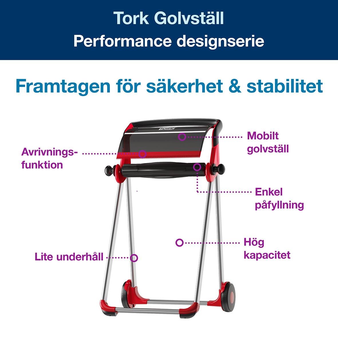 Röd och svart torkrullställ med hjul för golv, designad för säkerhet och stabilitet