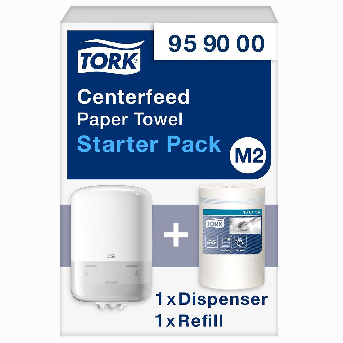 Dispenser Torkrulle Tork M2 Starterpack Centrummatad vit