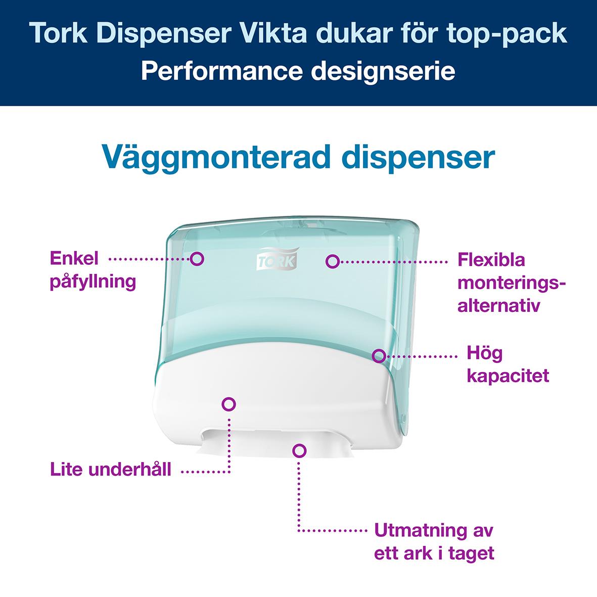 Dispenser Rengöringsduk Tork W4 Top Pack turkos/vit 50250068_2