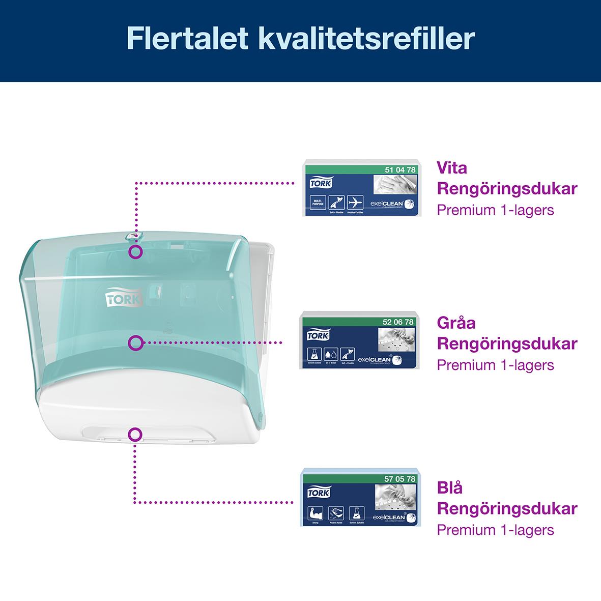 Dispenser Rengöringsduk Tork W4 Top Pack turkos/vit 50250068_3